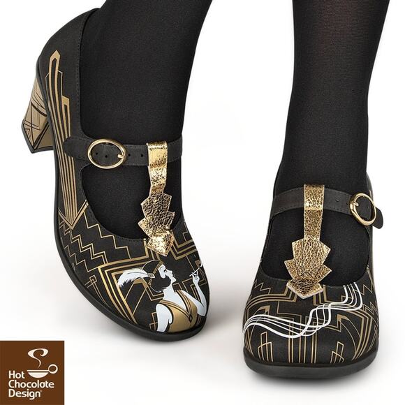 Hot Chocolate Design Golden Nights Mid Heels - Black / Gold - 40 - Picture 1 of 12